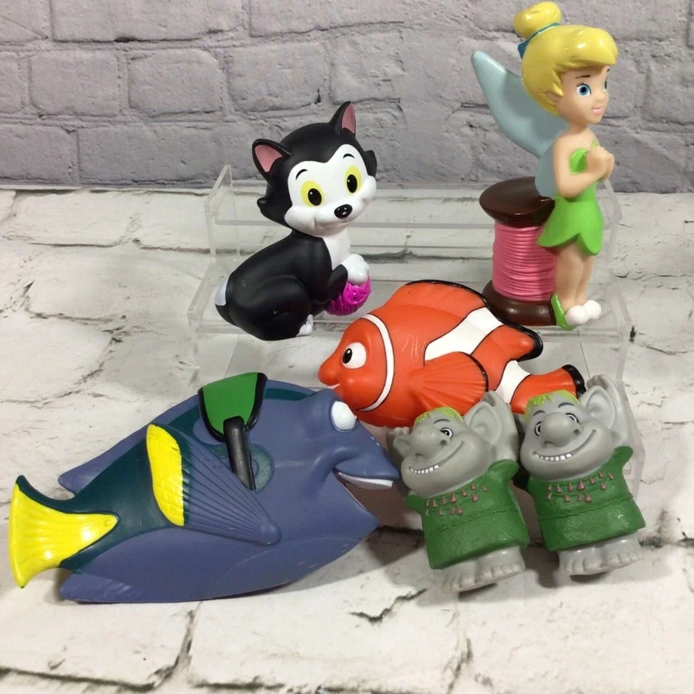 Disney Bath‎ Toys Lot of 6 Figaro Nemo Tinkerbell Frozen Rock Trolls